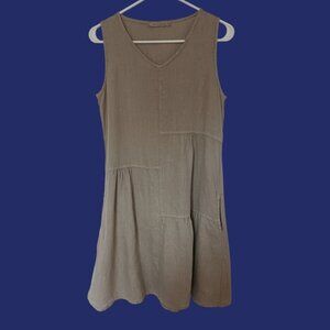 Cut Loose Hanky Linen Patch dress Size XSmall 100% Linen sage color